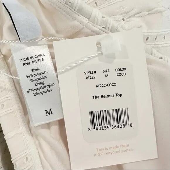 NWT Andie The Belmar Eyelet Bikini Top Bohemian Removable Cups M Coconut White - Picture 7 of 13